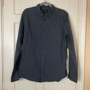 RVCA That'll Do Stretch LS Button Down Shirt - Dark Gray Size Large